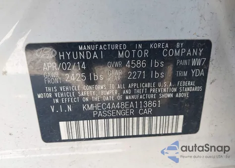 2014 Hyundai Sonata Hybrid from USA, damaged, VIN KMHEC4A48EA113861